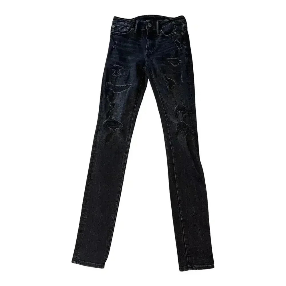 American Eagle‎ Men's Skinny Young Money Jeans Black Distressed Size 26x28 Denim